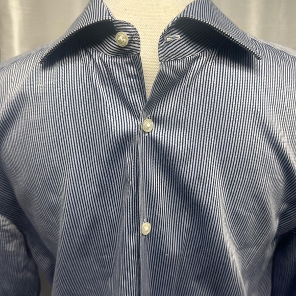 Men’s dress shirt BOSS sharp fit 16.5 34/35 dark blue/light blue stripe - Picture 1 of 4